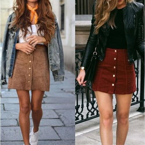 Summer Women Mini Skirt 90s Vintage Short Skirt Winter High Waist A-Line Casual Skirts With Button