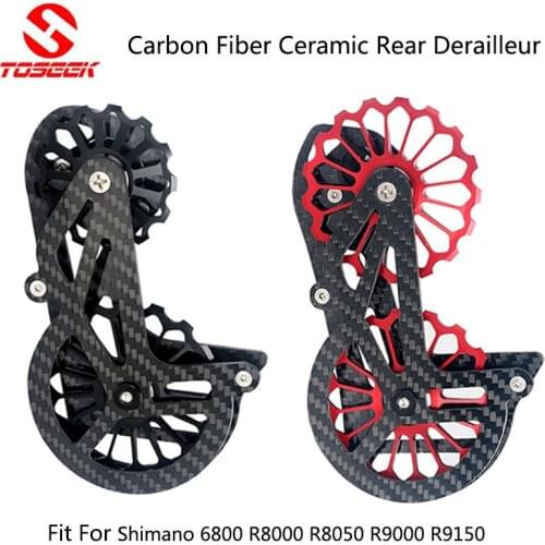 TOSEEK Road Bike Rear Derailleur for Shimano R6800 R8000 R8050 R9000 R9150 Carbon Fiber 17T Pulley Ceramic Bicycle Derailleur