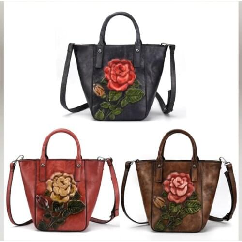 Hot retro style gorgeous rose prints women handbag genuine leather messenger bag charming shoulder bag quality assurance