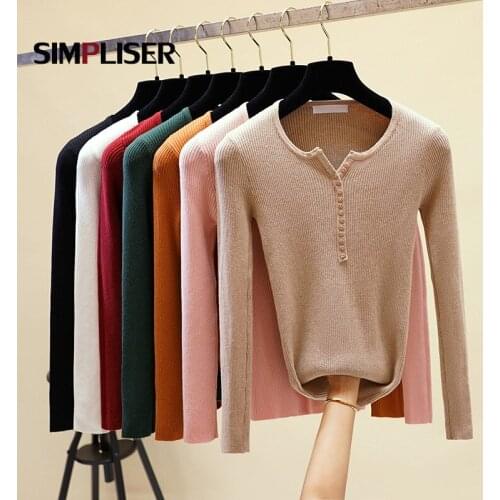 2019 New Women Pullovers Female Basic Sweaters Knitting Tops Pink Green White Womans Knit Long Sleeved Tops Korean Style