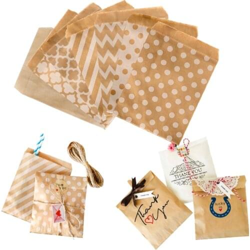 25pcs Chevron Stripes Dots Kraft Paper Bags Solid White Kraft Gift Bag Party Birthday Favor Handmade Packing Gift Paper Bags