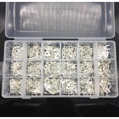 250pcs Cold pressing bare terminal 18 types box set of Y type U type O type wiring round fork bare copper wire end of nose