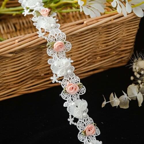 3D Beaded Floral Lace Fabric Embroidery For Dress Diy Supplies Sewing Accessories Needlework Crafts 3.5cm Wide Lace Ribbons