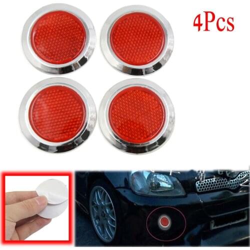 4pcs Plastic Red Chrome Plated Round Car Reflective Sticker Self Adhesive Reflector Bike