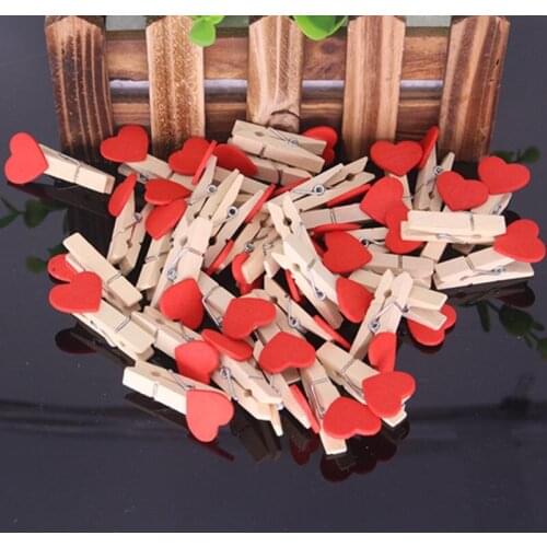 50pcs/set 3.5*0.7cm red Wooden Heart shape Clips Bookmarks Stationery 17005002