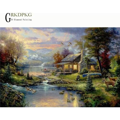 5D DIY Diamond Painting Full square Diamond "Scenic river" Embroidery Cross Stitch Rhinestone Mosaic unfinished home decoration
