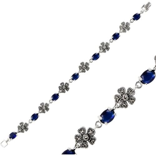 Silver 925 Sterling Marcasite & Zircon Crystal Bracelet