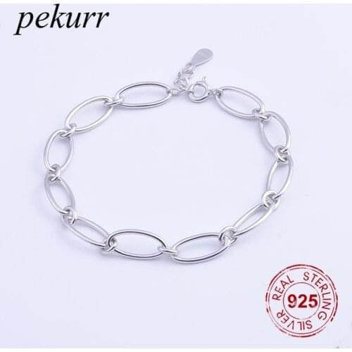 Pekurr Simple 100% 925 Sterling Silver Hollow Circle Links Bracelets For Women Accesories Chains Fashion Charms Jewelry