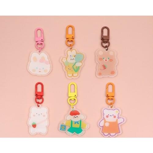 HZ 2021 New Cute Trendy Animal Bear Rabbit Transparent Funny Keychain Bag Accessories for Women Student Kids Summer