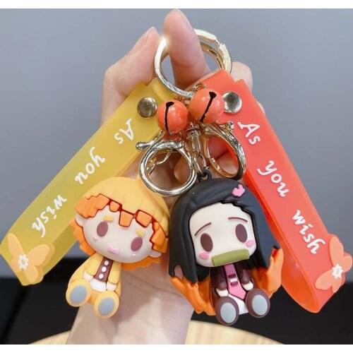 Anime Figure Demon Slayer Kimetsu No Yaiba Keychain Pendant Kamado Tanjirou Nezuko PVC Cartoon Key Chain Cosplay Keyring