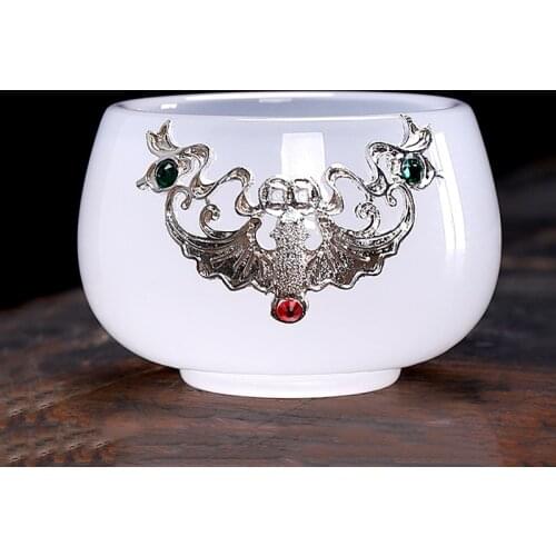 Tea Bowl 25 Ml Handmade Jade Porcelain Tea Cup Master Cups Silver Decor Bowls Small Drinkware Teacup Creative Teacups Crafts