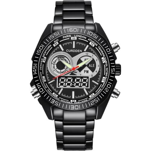 CURDDEN Brand Watch New Fashion Digital Men Full Steel Led Watch Mens Japan Movt Waterproof Chronograph Watch Relogio Masculino