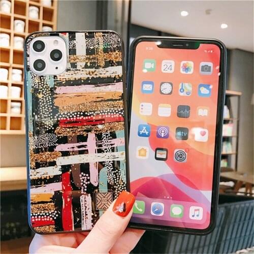 Colorful Painted Back Cover For iPhone 11 Pro XS MAX XR Glitter Case Coque Luxury Bling Soft TPU Case For iPhone X XS 8 7 6 Plus