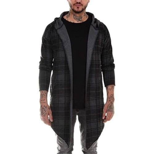 Long coat men gothic trench coat men cardigan slim long cloak sweater hooded Knitted plaid fashion jacket autumn steampunk