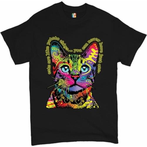 Cats Are Like Potato Chips Funny Kitty Cat Lover Graphic Phrase T-Shirt Summer Cotton O-Neck Short Sleeve Mens T Shirt New S-3XL