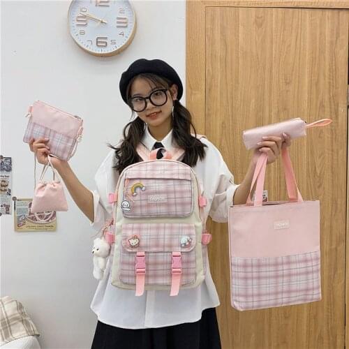 4 pcs sets canvas Schoolbags For Teenage Girls Female Children Shoulder Bags New Trend Female Backpack Fashion Women Backpack