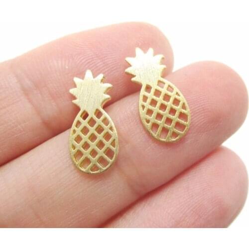 Jisensp Dainty Trendy Matte Brushed Pineapple Stud Earrings Minimalist Post Fruit Earrings for Women Party Gifts 10pcs-E105