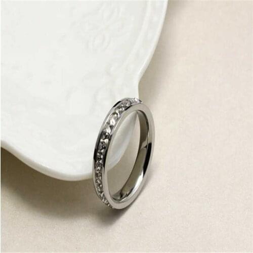 Titanium Stainless Steel Rings For Women Slash Line Of Single Row CZ Fashion Jewelry Valentines Day Gifts