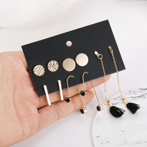 5 Pairs/set Fashion Geometric Round Metal Gold Stud Earrings Set For Women Trendy Chain Long Tassel Earring Mixed Jewelry Gifts