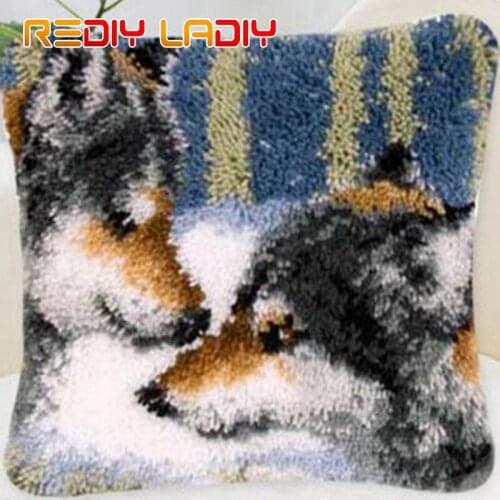 Latch Hook Cushion White Puppy Pre-Printed Canvas Cushion Cover Acrylic Yarn Crochet Pillow Case Kits Hobby & Crafts Home Decor