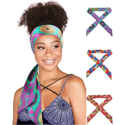 Fashion African pattern satin belt turban headscarf Long headbands Hair Wrap Headwear Turban Ladies Hair Accessories