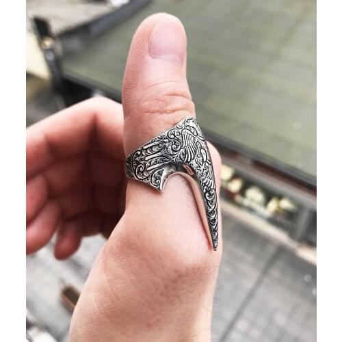 Solid 925 Sterling Silver Double Headed Eagle Kayi Tribe Archer Thumb Mens Ring