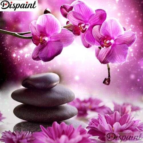 Dispaint Full Square/Round Drill 5D DIY Diamond Painting "Flower Orchid stone" 3D Embroidery Cross Stitch 5D Home Decor A10788
