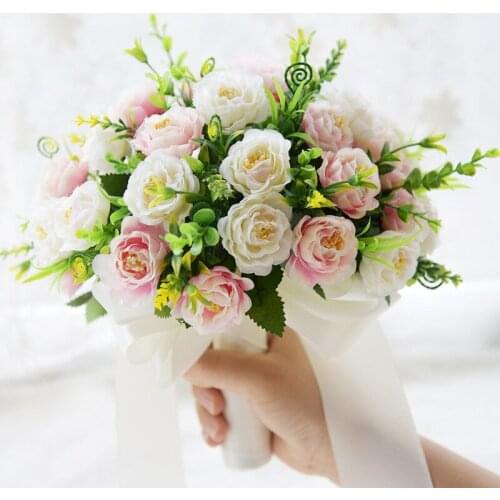 New Pink white purple Ivory Bridal Bouquet roses, fake flowers, home decoration, emulation, wedding bouquet