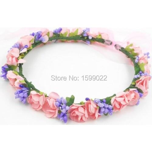 Floral Hair Crown Ladies Diy Pink Head Band Holiday Wedding Bridesmaids Headbands Forest Birthday Party Princess Flower Headwear