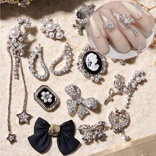 Charm Zircon Nail Art Rhinestones 3D Bow Wing Flower Cross Tassel Chains Pearls Nail Decorations Jewelry DIY Accessories