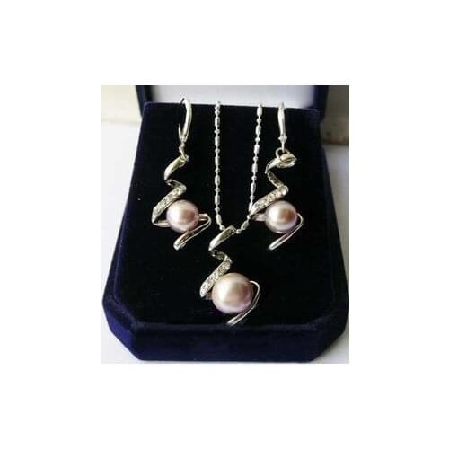 Charming Natural purple freshwater pearls Pendant Necklace Earring set