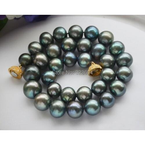 Huge AA++ 17" 14mm ROUND PEACOCK BLACK FW cultured PEARL NECKLACE