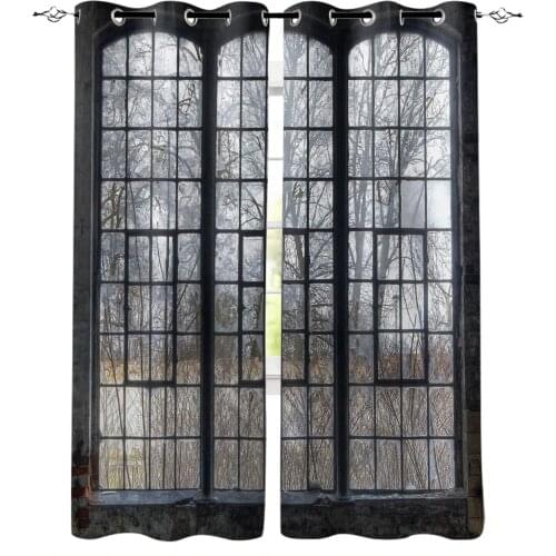 Windows Trees Panes Retro Style Houses Curtains For Living Room Bedroom Window Treatment Blinds Drapes Modern Kitchen Curtains