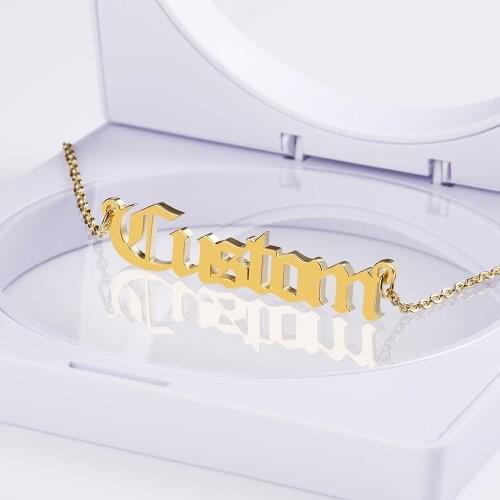 Old English Nameplate Necklace Choker Stainless Steel Personalized Name Necklaces women Pendants Romantic birthday present