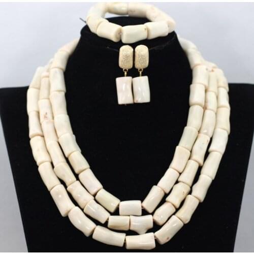 Wholesale Cream White African Wedding Coral Beads Necklace Set Nigerian Chunky Coral Beaded Women Celebration Jewelry Set CG016