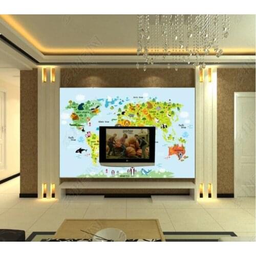 Papel de parede Cartoon world animal map childrens room mural 3D wallpaper mural,living room home decor