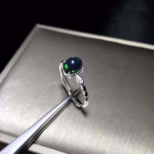 Simple and exquisite, natural black Opal ring, rare gemstone, 925 Silver