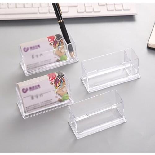 Transparent Business Card Holder Stand Acrylic Name Card Display Holders With Pen Slot Office Business Card Shelf Storage Boxes