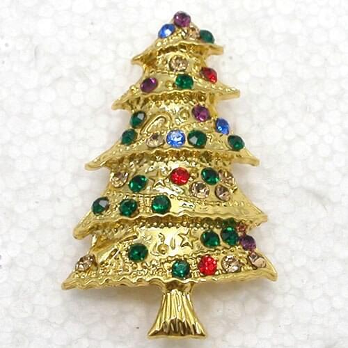 Multicolour Rhinestone Christmas tree Pin brooches C097 E2