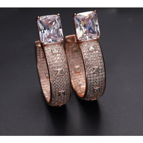 Luxury Big Hoop Earrings For Women Full pave Cubic Zircon Circle Rose Gold Dubai Earring Sets Wedding Fashion party Jewelry 2020