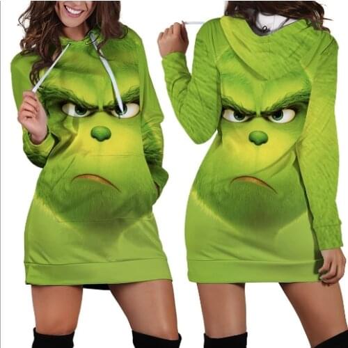 Christmas Hot Sale Green Haired Grinch Grinch Autumn/Winter Trend Plus Velvet Sweatshirt Womens Pullover Green monster