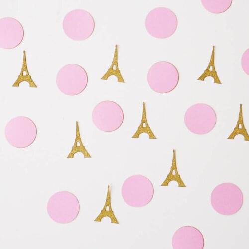Pink and gold Vintage confetti. Eiffeil tower. Paris theme. Confetti. First birthday party