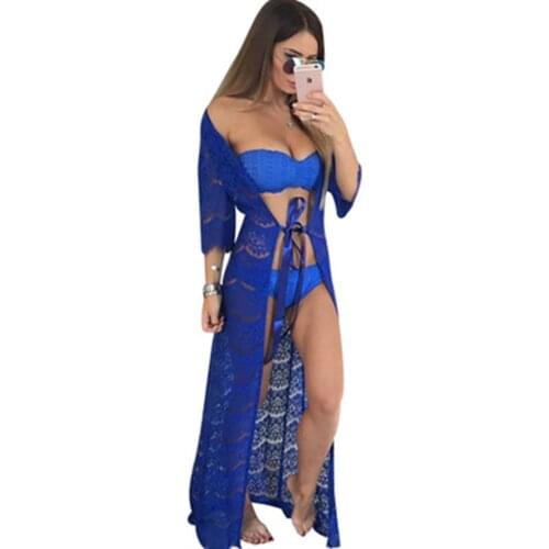 Sexy Long Lace Crochet Beach Cover up Robe de Plage Swimsuit Saida de Praia Longa Women Bathing Suit Cover Up Tunics For Beach