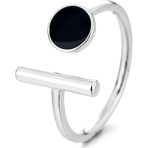 Luckydays Punk Style Silver Circular Geometry Rings Black Drop Glaze Rings For Cool Fashion Women Girl Gift jewelry