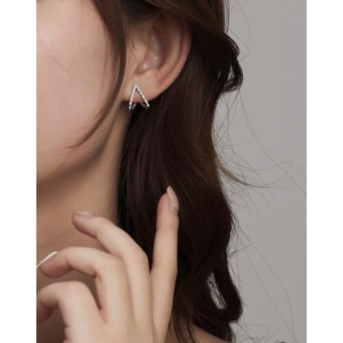 Stud Earrings Hollow Heart For Women Geometric Triangle Zircon Korea Creative Fashion High Quality Student Lady Jewelry BOYULIGE