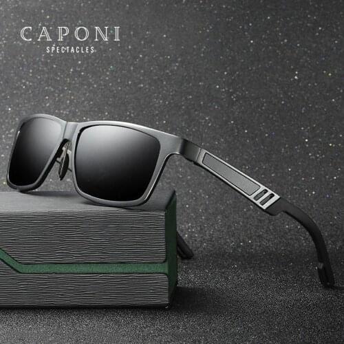 CAPONI Polarized Sun Glasses For Men UV Protection Driving Shades Vintage Square Mirror Mens Sunglasses oculos de sol CP6560