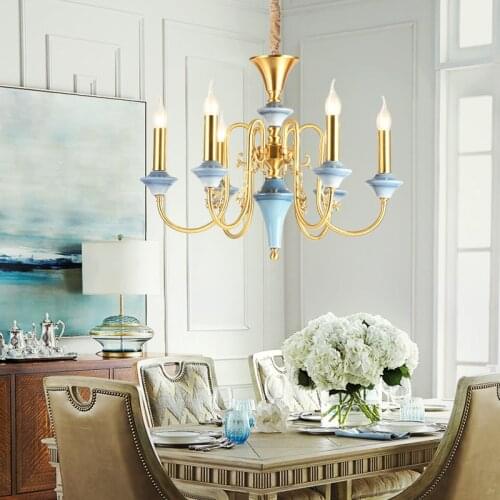 Modern All Copper Chandeliers Living Room Led Light Luxury Ins Wind Studio Chandelier Lighting Bedroom Candle Ceramic Lamps