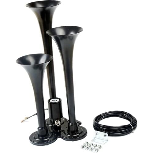 Chrome Metal 12V 150DB Triple Trumpet Deep LOUD Train Air Three Horn 12 Volt