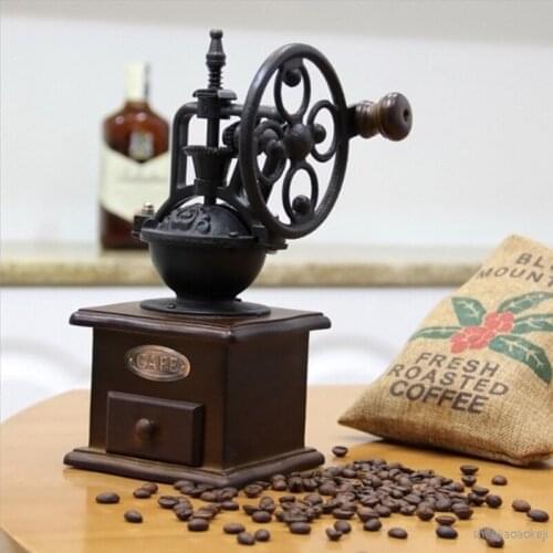 High quality round manual wheel coffee grinding machine for Home old coffee grinder manual coffee mill Retro Hand shake grinder