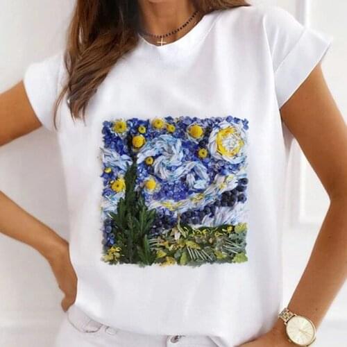 Women Fashion Tops Summer Beautiful Girl Lipstick Flower Printing Casual T-Shirt Loose Short-Sleeved White Base Tee Shirts